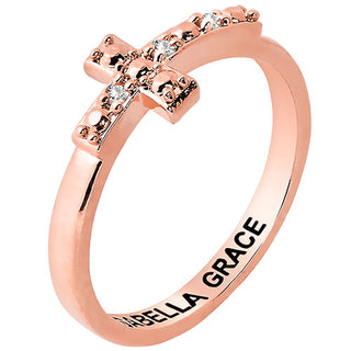 14K Rose Gold Plated Engraved Diamond Accent Cross Ring