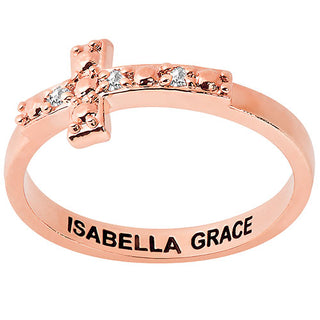 14K 14K Rose Gold Plated Engraved Diamond Accent Cross Ring
