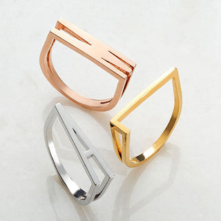 14K Gold Plated Bold Horizontal Initial Ring with Free Hoop Earrings