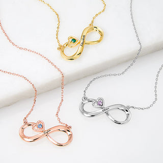 Engraved Infinity with Birthstone Heart Necklace