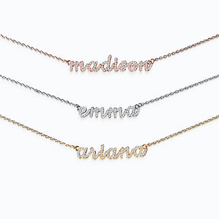 Pave CZ Lowercase Name Plaque Necklace