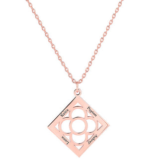 Engraved Diamond Shape with Flower Necklace