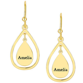 Engraved Double Teardrop Drop Earrings