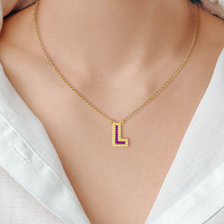 Uppercase Letter with Birth Month Enamel Necklace