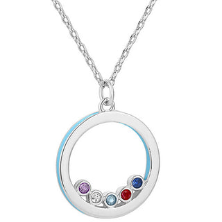 Enamel Open Circle with Birthstones Necklace - 1 to 5 stones