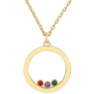 14K Gold Plated Enamel Open Circle with Birthstones Necklace - 1 to 5 stones