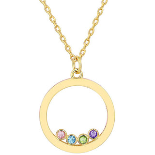 14K Gold Plated Enamel Open Circle with Birthstones Necklace - 1 to 5 stones