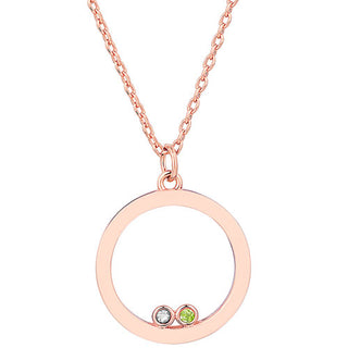 14K Rose Gold Plated Enamel Open Circle with Birthstones Necklace - 1 to 5 stones