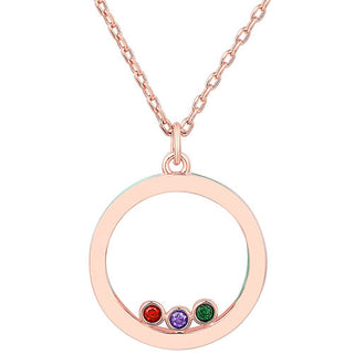 14K Rose Gold Plated Enamel Open Circle with Birthstones Necklace - 1 to 5 stones