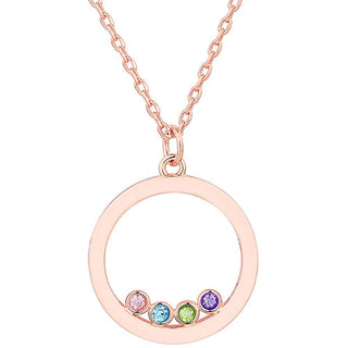 14K Rose Gold Plated Enamel Open Circle with Birthstones Necklace - 1 to 5 stones