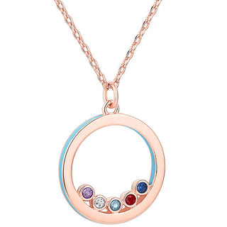 14K Rose Gold Plated Enamel Open Circle with Birthstones Necklace - 1 to 5 stones