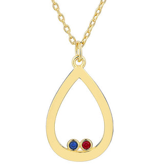 14K Gold Plated Enamel Open Teardrop with Birthstones Necklace - 1 to 5 stones