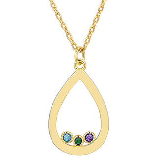 14K Gold Plated Enamel Open Teardrop with Birthstones Necklace - 1 to 5 stones
