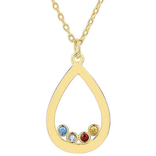14K Gold Plated Enamel Open Teardrop with Birthstones Necklace - 1 to 5 stones