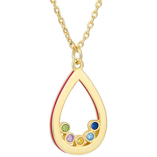 14K Gold Plated Enamel Open Teardrop with Birthstones Necklace - 1 to 5 stones