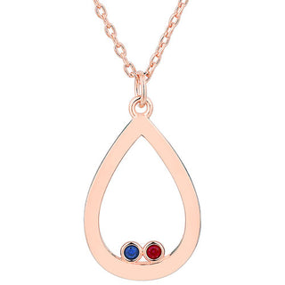 14K Rose Gold Plated Enamel Open Teardrop with Birthstones Necklace - 1 to 5 stones