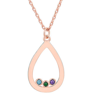 14K Rose Gold Plated Enamel Open Teardrop with Birthstones Necklace - 1 to 5 stones