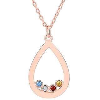 14K Rose Gold Plated Enamel Open Teardrop with Birthstones Necklace - 1 to 5 stones