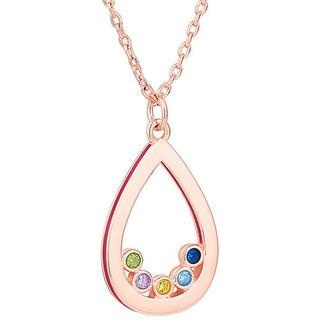 14K Rose Gold Plated Enamel Open Teardrop with Birthstones Necklace - 1 to 5 stones