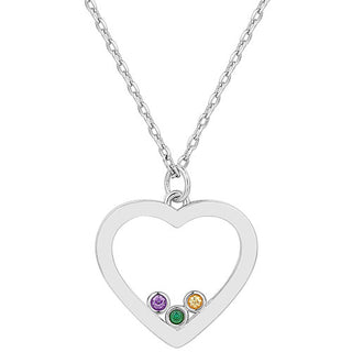 Enamel Open Heart with Birthstones Necklace - 1 to 5 stones