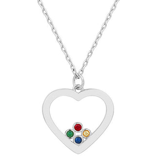 Enamel Open Heart with Birthstones Necklace - 1 to 5 stones