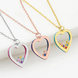14K Gold Plated Enamel Open Heart with Birthstones Necklace - 1 to 5 stones