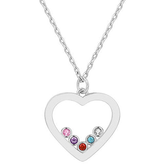 Enamel Open Heart with Birthstones Necklace - 1 to 5 stones