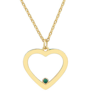 14K Gold Plated Enamel Open Heart with Birthstones Necklace - 1 to 5 stones