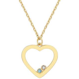 14K Gold Plated Enamel Open Heart with Birthstones Necklace - 1 to 5 stones