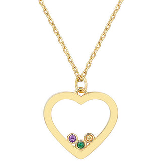 14K Gold Plated Enamel Open Heart with Birthstones Necklace - 1 to 5 stones