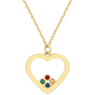 14K Gold Plated Enamel Open Heart with Birthstones Necklace - 1 to 5 stones