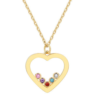 14K Gold Plated Enamel Open Heart with Birthstones Necklace - 1 to 5 stones