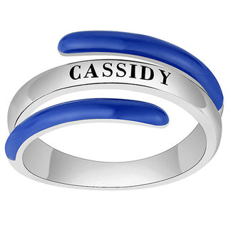 Silver Plated Engraved and Birth Month Enamel Bypass Ring