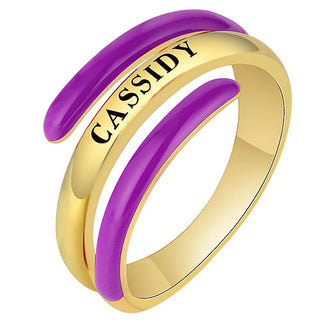 14K Gold Plated Engraved and Birth Month Enamel Bypass Ring