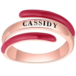 14K Rose Gold Plated Engraved and Birth Month Enamel Bypass Ring