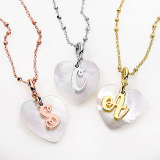 Script Initial Mother of Pearl Heart Pendant Necklace