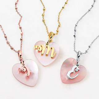 Script Initial Pink Shell Heart Pendant Necklace