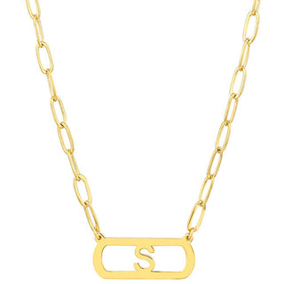 Open Petite Bar with Initial Paperclip Chain Necklace