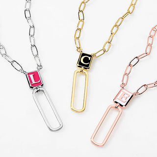 Vertical Birthmonth Enamel Initial Paperclip Chain Y-Necklace