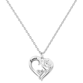 Petite Engraved Heart with Rose Necklace