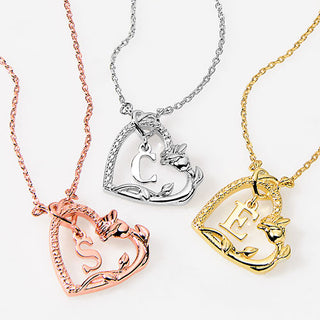 Petite Heart with Initial and Rose Necklace