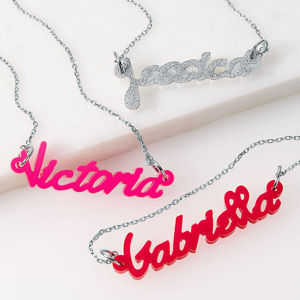 Bold Script Acrylic Name Necklace – Limoges Jewelry