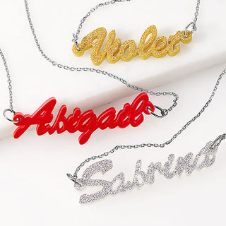 Hollywood Script Acrylic Name Plaque Necklace