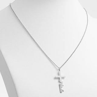 Sterling Silver Kid's Script Name Cross Plaque 16 Necklace