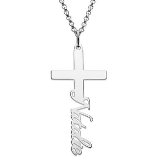 Sterling Silver Kid's Script Name Cross Plaque 16 Necklace