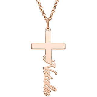 Sterling Silver Kid's Script Name Cross Plaque 16 Necklace