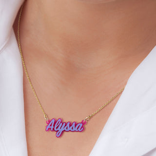 Acrylic Script Name with Enamel Necklace