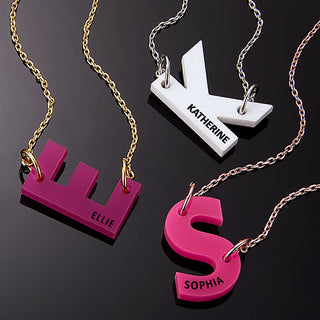 Acrylic Initial with Engraved Name Station Necklace