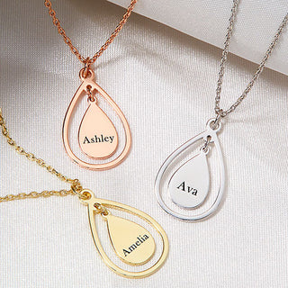 Sterling Silver Engraved Double Teardrop Pendant Necklace