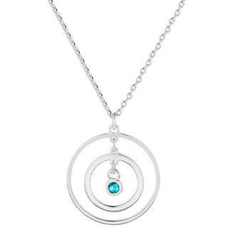 Sterling Silver Engraved Concentric Circles with Birthstone Pendant Necklace